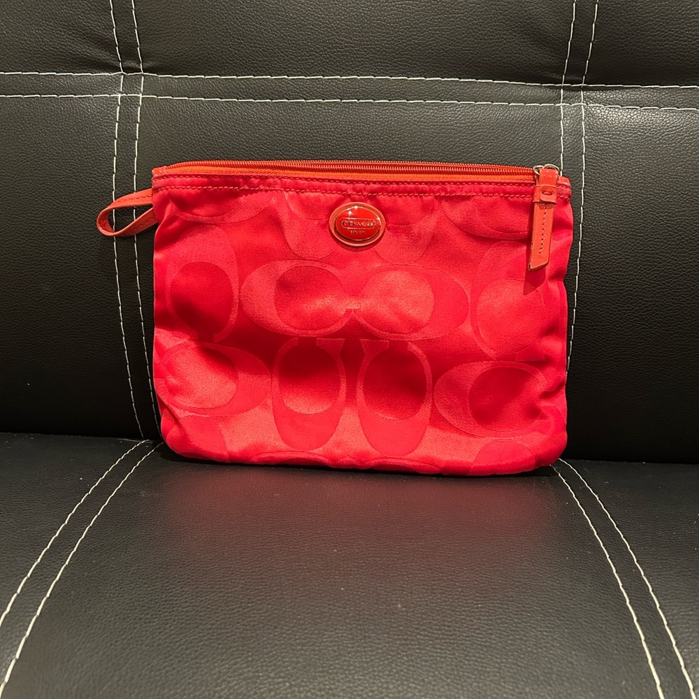 Coach Red Cosmetic Pouch with Signature Pattern